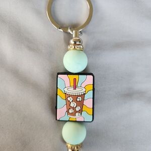 ICED COFFEE keychain with silicone focal bead